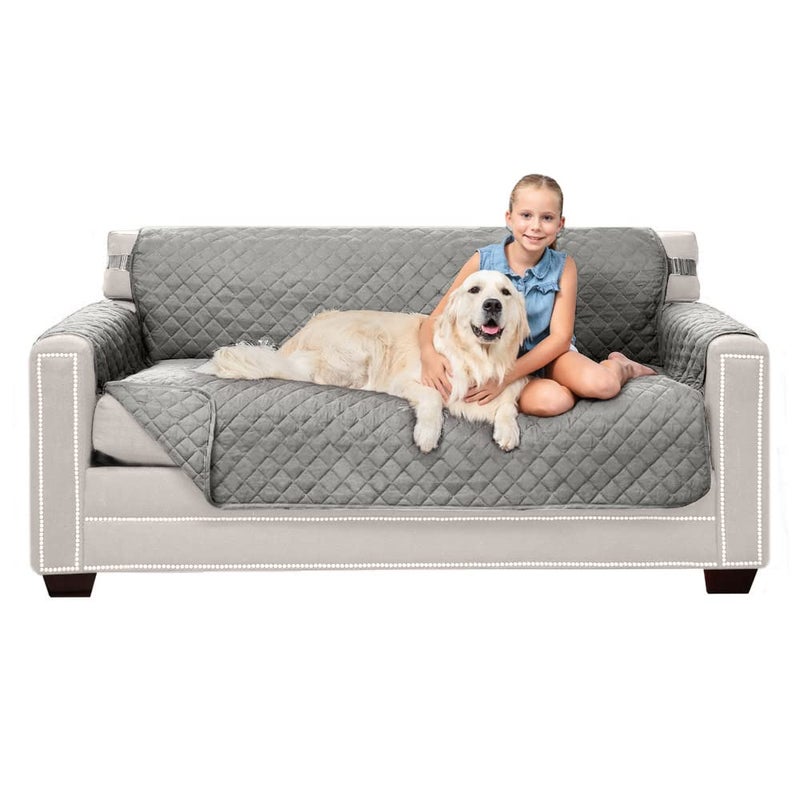 Sofa Shield Sofa Shield Couch Slip Cover with Patented Strap Cushion Protector Reversible Stain and Dog Tear Resistant Slipcover Quilted Microfiber 62in Seat Washable Covers for Dogs Pets Kids Light Gray 