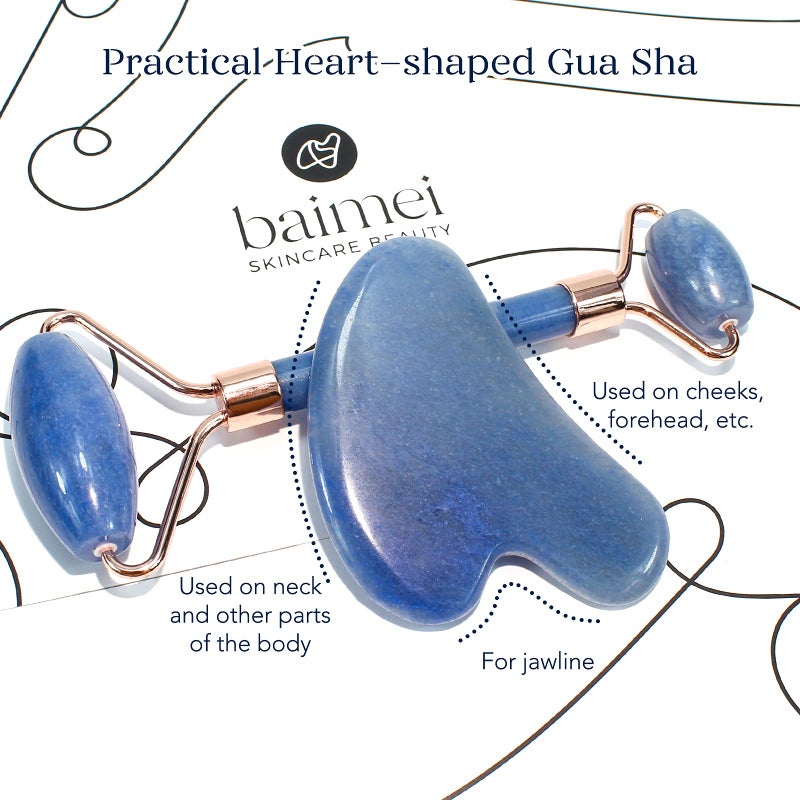 BAIMEI IcyMe Jade Face Roller & Gua Sha, Facial Beauty Roller Skin Care Tools, Self Care Gift for Men Women, Massager for Face, Eyes, Neck, Relieve Fine Lines and Wrinkles - Blue - Image 3