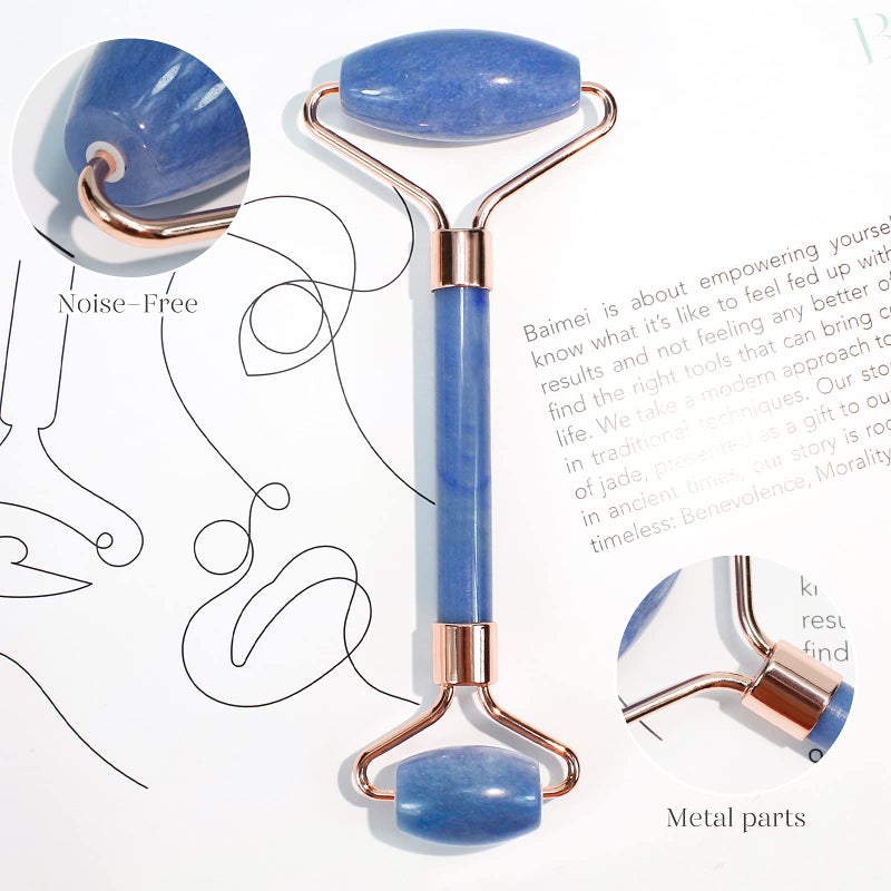 BAIMEI IcyMe Jade Face Roller & Gua Sha, Facial Beauty Roller Skin Care Tools, Self Care Gift for Men Women, Massager for Face, Eyes, Neck, Relieve Fine Lines and Wrinkles - Blue - Image 2