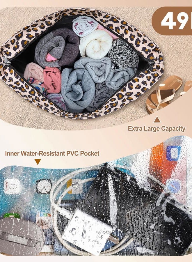 ISEYOU Beach Bag with Removable Thermal Bag, Women's Waterproof Beach Bag with Zip 49L, Large XXL Family Bags with 8 Foldable Pockets for Travel, Picnic, Holidays, Leopard, XXL - Image 3