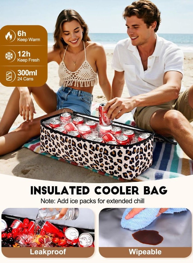 ISEYOU Beach Bag with Removable Thermal Bag, Women's Waterproof Beach Bag with Zip 49L, Large XXL Family Bags with 8 Foldable Pockets for Travel, Picnic, Holidays, Leopard, XXL - Image 2
