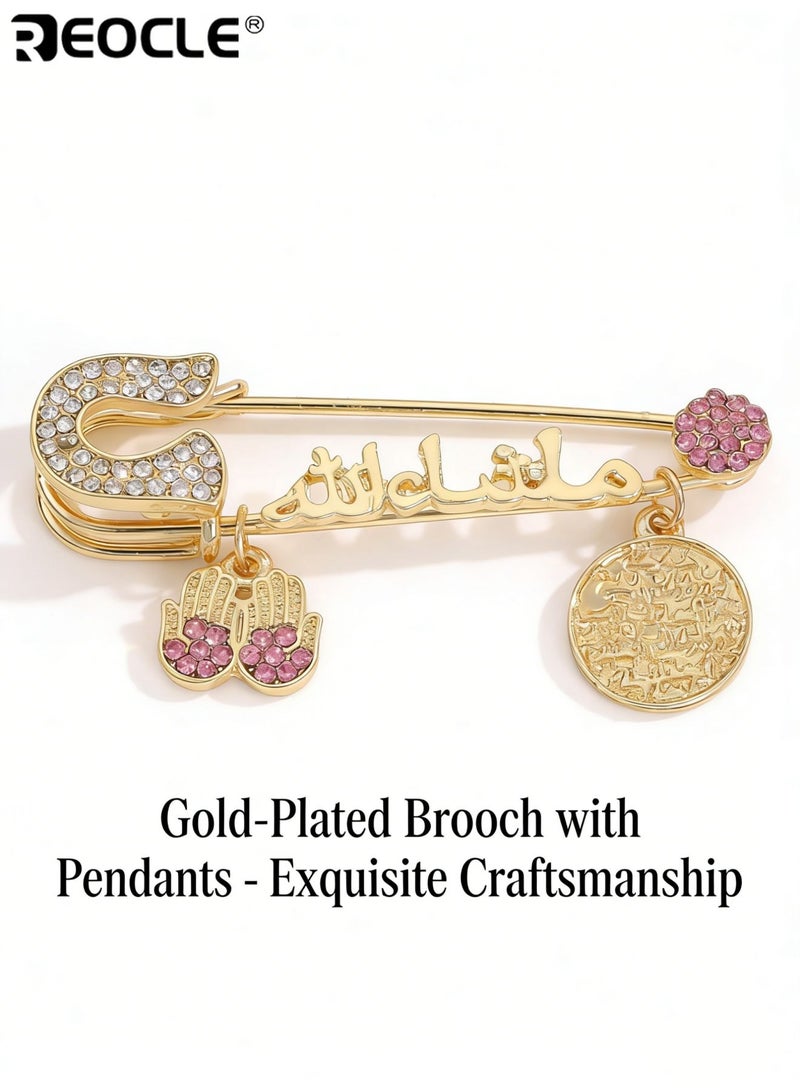REOCLE Women's Brooch Cultural-Themed Decorative Safety Pin Brooch Embellished Initial & Pendant Accent Design for Personalized Outfit Styling - Image 4