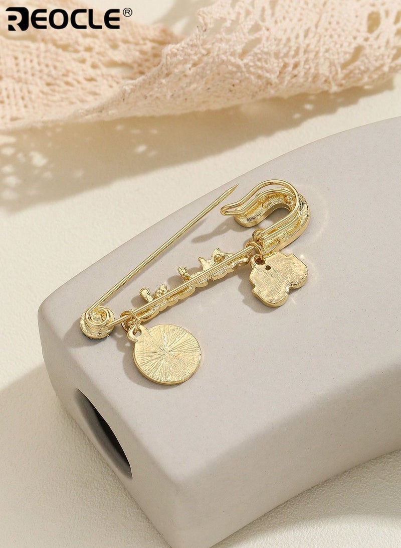 REOCLE Women's Brooch Cultural-Themed Decorative Safety Pin Brooch Embellished Initial & Pendant Accent Design for Personalized Outfit Styling - Image 3