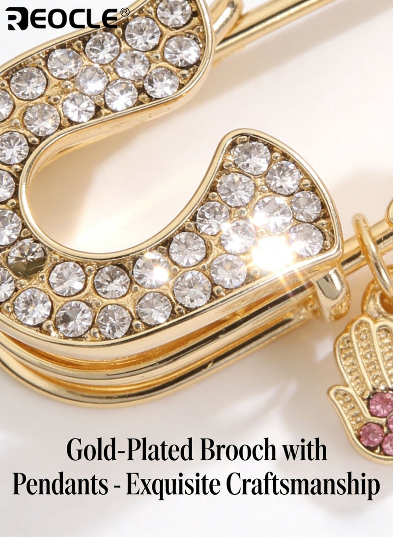 REOCLE Women's Brooch Cultural-Themed Decorative Safety Pin Brooch Embellished Initial & Pendant Accent Design for Personalized Outfit Styling - Image 5