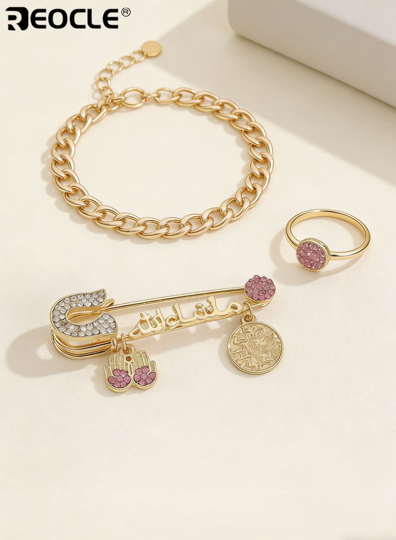 REOCLE Women's Brooch Cultural-Themed Decorative Safety Pin Brooch Embellished Initial & Pendant Accent Design for Personalized Outfit Styling - Image 2