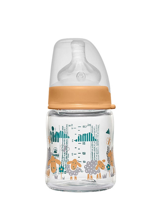 nip Wide Neck Round Teat-M Glass Bottle 0M+, 120ML  - Image 1