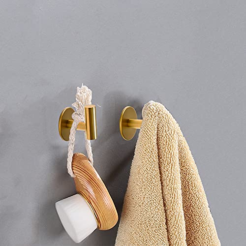 Vuzvuv Adhesive Brushed Gold Hooks, SUS304 Stainless Steel Self-Adhesive Towel Coat Robe Heavy Duty Waterproof Hook for Bathrooms Kitchen Hotel (2-Pack) - Image 3