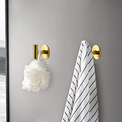Vuzvuv Adhesive Brushed Gold Hooks, SUS304 Stainless Steel Self-Adhesive Towel Coat Robe Heavy Duty Waterproof Hook for Bathrooms Kitchen Hotel (2-Pack) - Image 4
