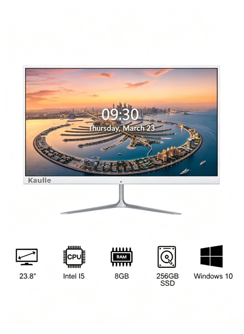كاول كمبيوتر مكتبي متكامل بشاشة 23.8 بوصة، معالج Intel Core i5 3320M، ذاكرة وصول عشوائي 8 جيجابايت، قرص صلب SSD بسعة 256 جيجابايت، لوحة مفاتيح وفأرة، بلوتوث 4.2، ونظام تشغيل Windows 10 Pro، لون أبيض، موديل KLY238B3 اللغة الإنجليزية - Image 1