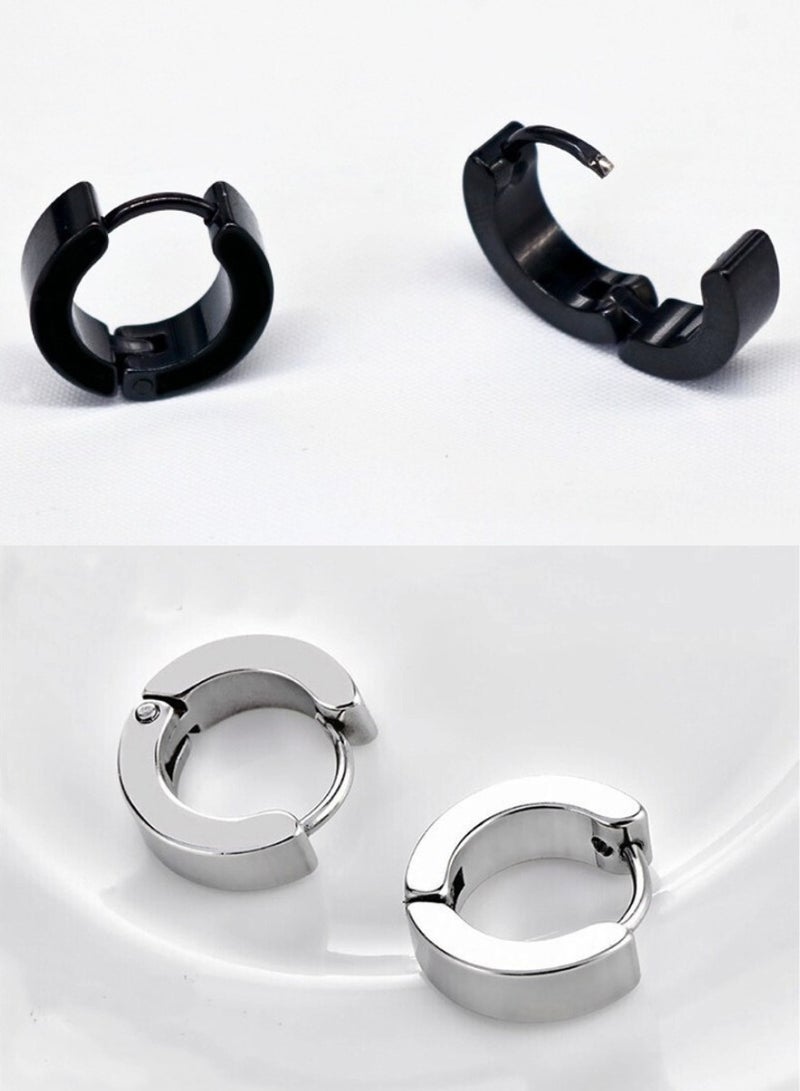 2-Pair Titanium Steel Hoop Earrings – Black & Silver Set | Flat Polished Surface, Hypoallergenic, Nickel-Free Huggie Hoops for Men & Women, Lightweight, Rust-Resistant Earrings for Casual & Formal Wear - Image 4