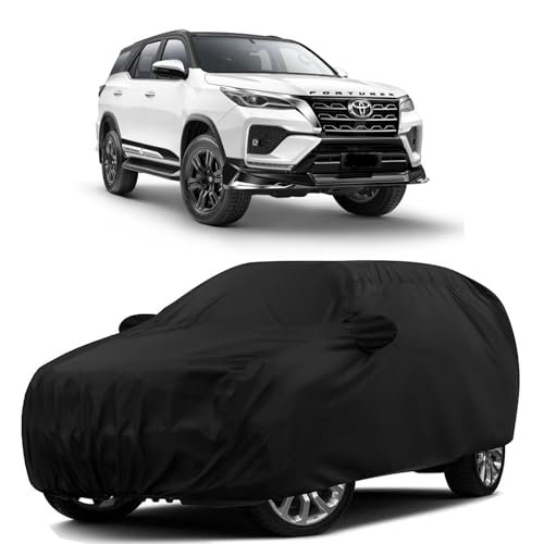 Sulfar 100% Water Resistant Car Body Cover Compatible with Mirror for Toyota Fortuner (Triple Stitched, Full Bottom Elastic, Black) - Image 1