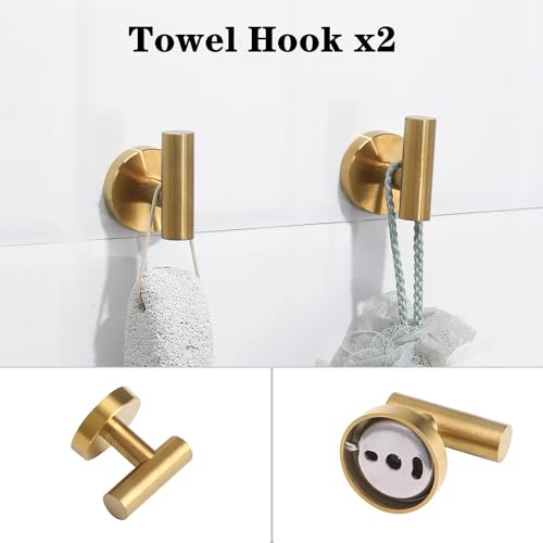 Ntipox 4 Piece Brushed Gold Stainless Steel Bathroom Hardware Set Include Hand Towel Ring, Toilet Paper Holder,and 2 Robe Towel Hooks,Bathroom Accessories Kit - Image 5