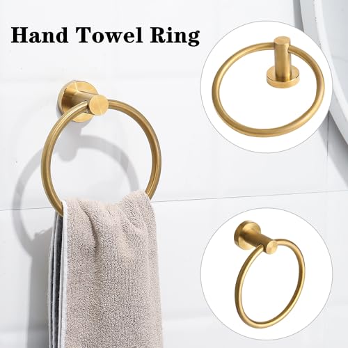 Ntipox 4 Piece Brushed Gold Stainless Steel Bathroom Hardware Set Include Hand Towel Ring, Toilet Paper Holder,and 2 Robe Towel Hooks,Bathroom Accessories Kit - Image 3