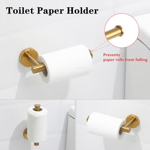 Ntipox 4 Piece Brushed Gold Stainless Steel Bathroom Hardware Set Include Hand Towel Ring, Toilet Paper Holder,and 2 Robe Towel Hooks,Bathroom Accessories Kit - Image 4