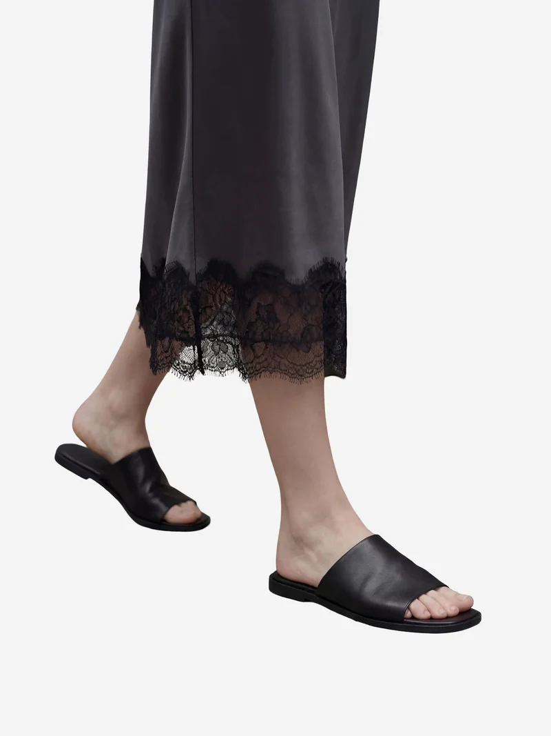 MY FASHION Slate Grey MY FASHION Lace Detailed Satin Midi Skirt for Women | Best Price UAE