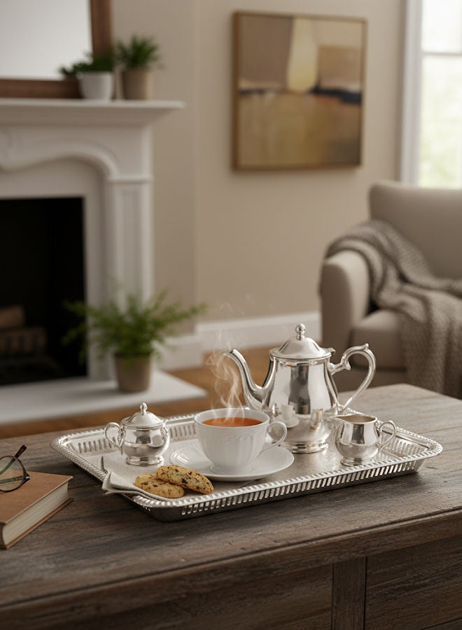 Dove Stainless Steel Rectangular Serving Tray Silver 35cm - Image 3