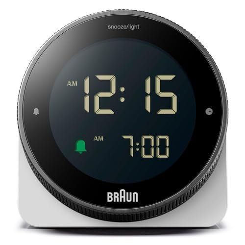 Braun Digital Alarm Clock with Snooze, Negative LCD Display, Rotating Bezel for Quick time Setting, Crescendo Beep Alarm in White, Model BC24W. - Image 1