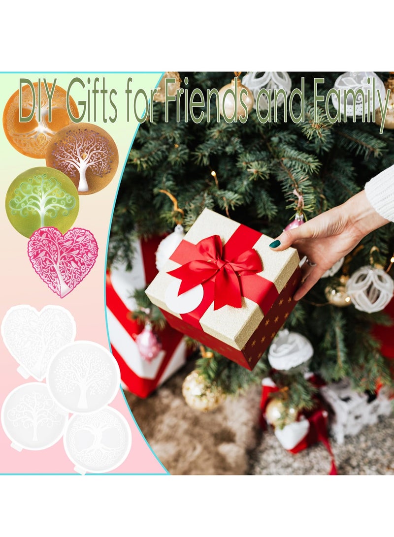 Excefore Resin Molds, 4PCS Tree of Life Resin Molds, Heart and Round Coaster Silicone Molds for Epoxy Resin Casting, DIY Drink Coasters, Art Cups Mat, and Candle Holders - Image 5