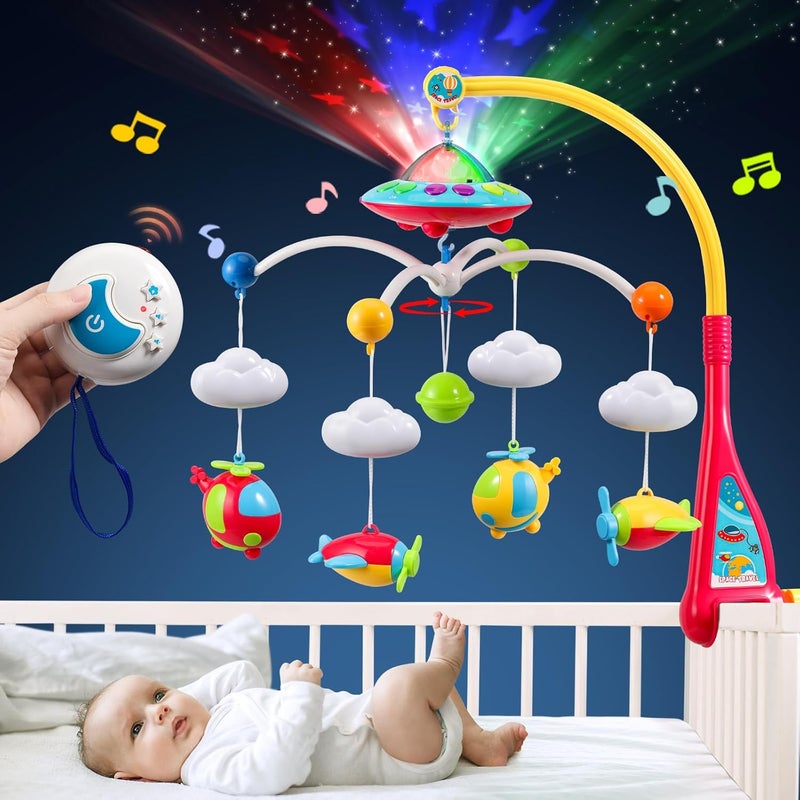 BOBXIN Baby Mobile for Crib, Crib Mobile with Projector and 108 Melodies Music, Crib Toys with Remote Control and Hanging Rattles Rotating,Toy for Newborn and Baby Boy Girl Sleep - Image 1