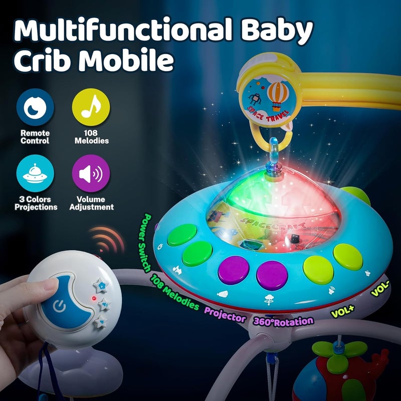 BOBXIN Baby Mobile for Crib, Crib Mobile with Projector and 108 Melodies Music, Crib Toys with Remote Control and Hanging Rattles Rotating,Toy for Newborn and Baby Boy Girl Sleep - Image 2