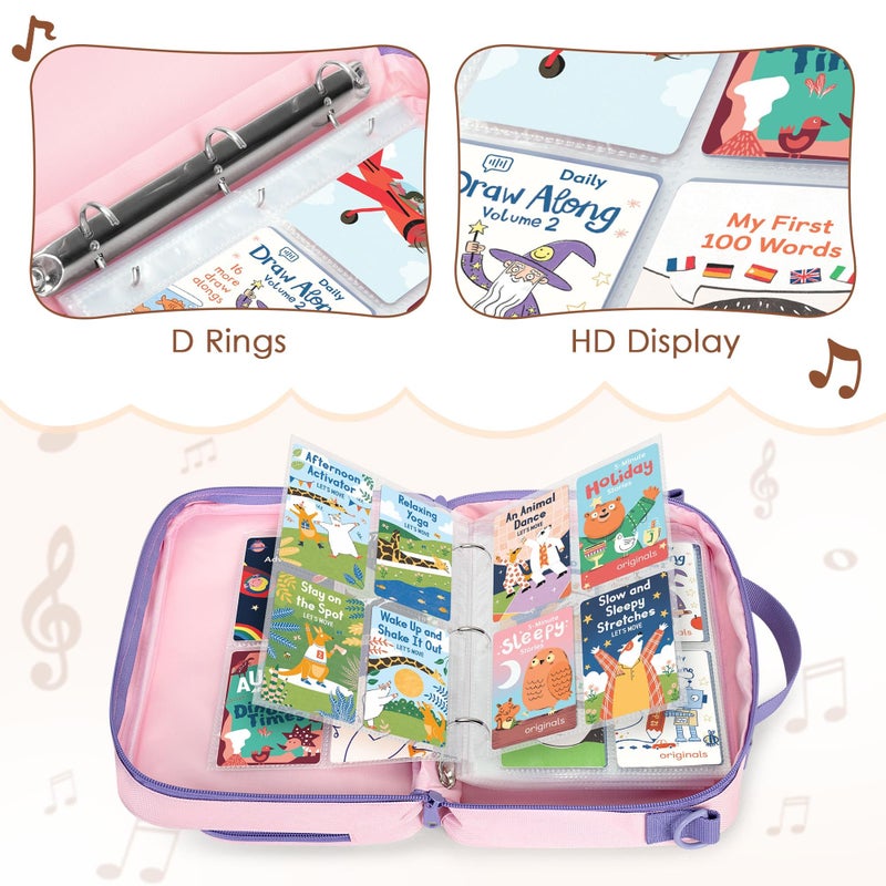 LoDrid Trading Card Binder 4 Pocket Compatible with Yoto Cards with 50 Removable Sleeves Holds up to 409 Cards, Card Case with Handle and Shoulder Strap for Travel, Pink, Bag Only, Patent Design - Image 3