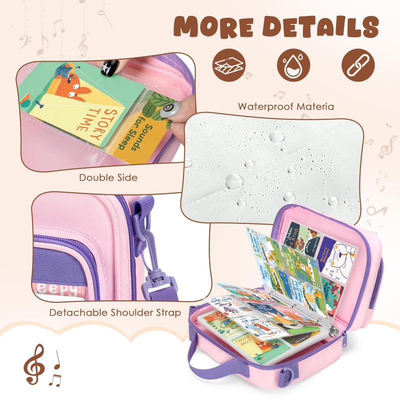 LoDrid Trading Card Binder 4 Pocket Compatible with Yoto Cards with 50 Removable Sleeves Holds up to 409 Cards, Card Case with Handle and Shoulder Strap for Travel, Pink, Bag Only, Patent Design - Image 4
