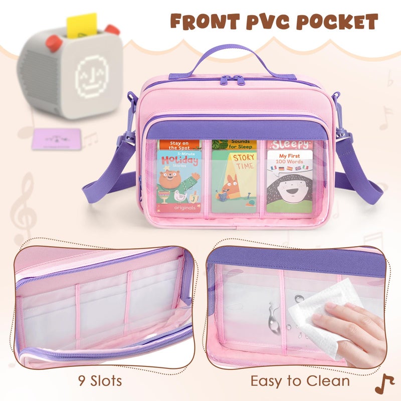 LoDrid Trading Card Binder 4 Pocket Compatible with Yoto Cards with 50 Removable Sleeves Holds up to 409 Cards, Card Case with Handle and Shoulder Strap for Travel, Pink, Bag Only, Patent Design - Image 2