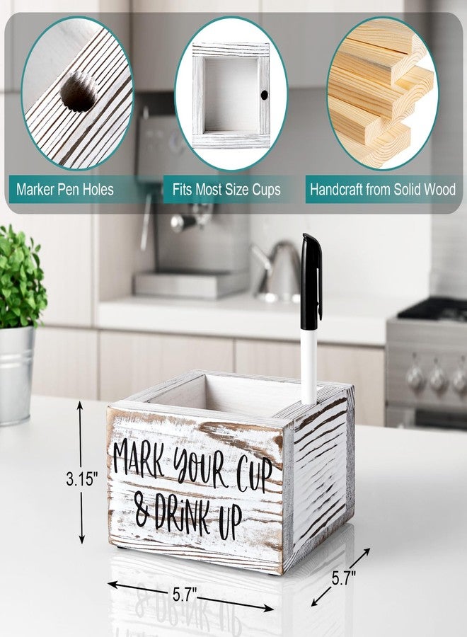 DRASTAR Disposable Cup Holder with Marker Slot, Mark Your Cup and Drink Up Caddy, Hosting Essentials Drink Holder for Party Bar, Vintage Wood Cup Holder for Kitchen Decor Hostess, Retro White - Image 2