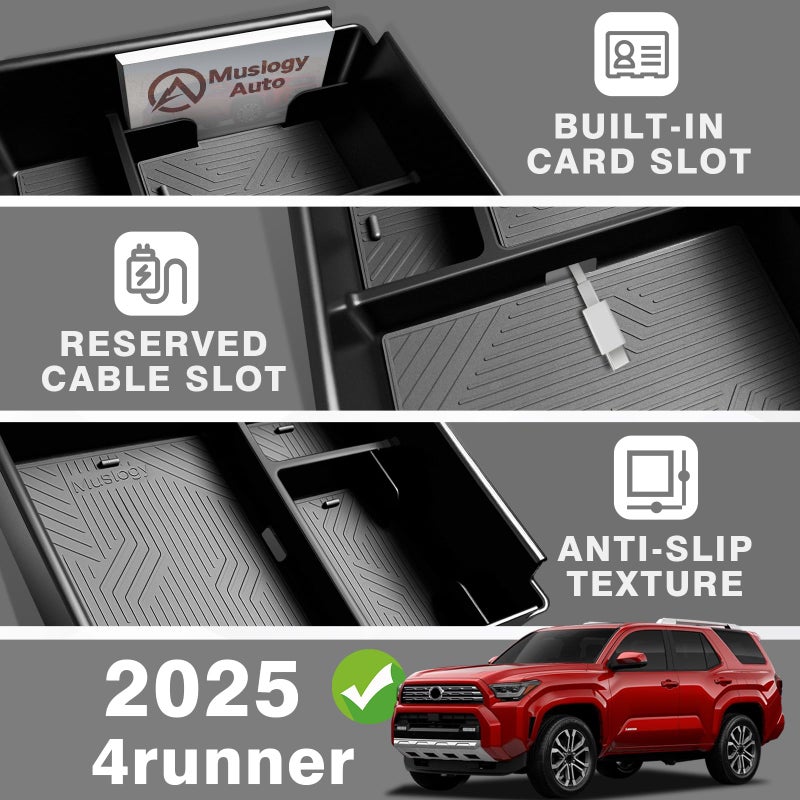 Muslogy Center Console Organizer Compatible with 2025 2026 Toyota 4Runner Accessories Armrest Middle Console Divider Storage Box with Card Slot Tray Divider Insert Organizer ABS Material - Image 5