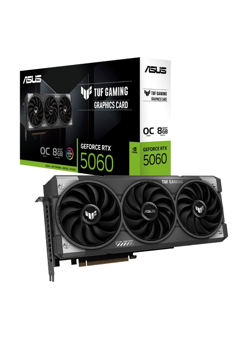 ASUS TUF Gaming GeForce RTX 5060 OC Edition 8GB GDDR7 Graphics Card, Up to 2.7GHz Boost, PCIe 5.0, DLSS 4 & Multi-Frame Generation, Dual HDMI 2.1a, Triple DisplayPort 2.1, Dual Axial-tech Fans, RGB Aura Sync, 16-Pin Power, VR-Ready, Dual-Slot, Black | 90YV0N00-M0NA00 - Image 1