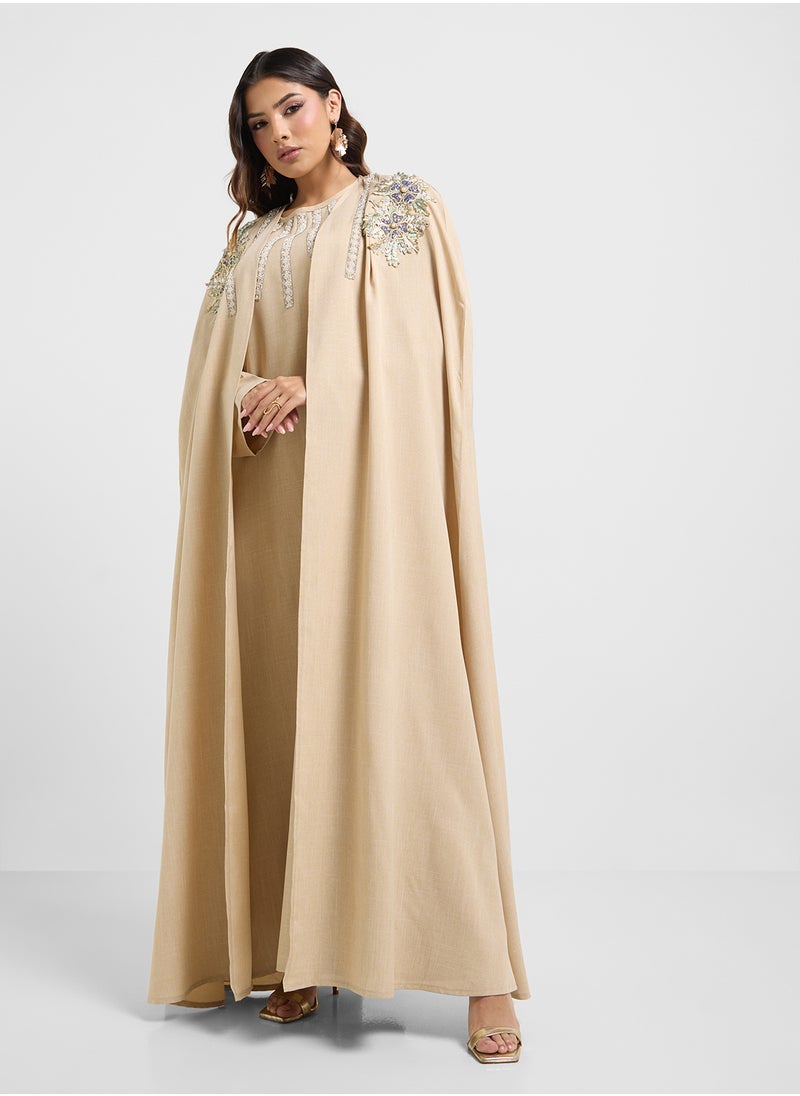 Embroidered Neck Cape Sleeve Dress - pzsku/ZEF969804B2376527BA75Z/45/_/1737096373/45e0ef3f-0622-4054-9058-e51af051ca49