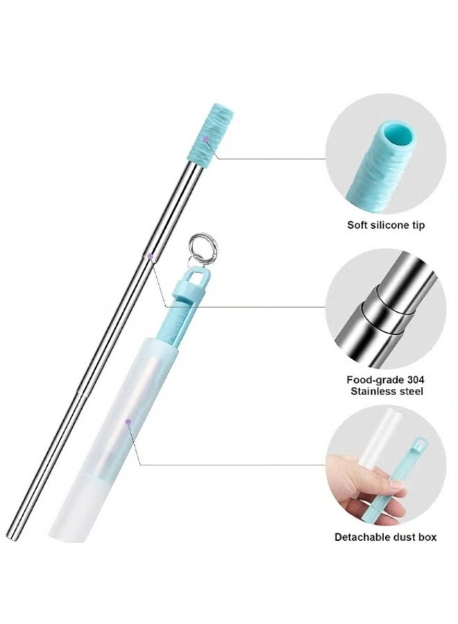 EETU Metal Straws,3 Pack Reusable Collapsible Stainless Steel Straw,Portable Telescopic Straws Drinking Easy To Clean With Silicone Tips,Travel Case,Keychain,Cleaner Brush - Image 2