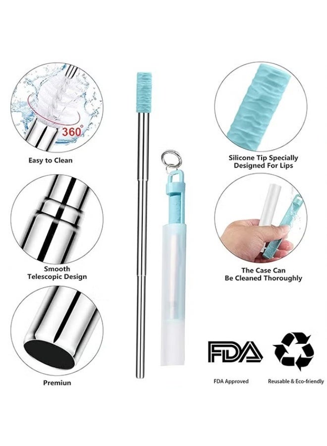 EETU Metal Straws,3 Pack Reusable Collapsible Stainless Steel Straw,Portable Telescopic Straws Drinking Easy To Clean With Silicone Tips,Travel Case,Keychain,Cleaner Brush - Image 4
