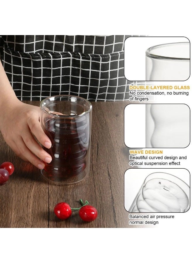 ShebSheb 375ML Modern Ripple Art Glass Coffee Cup, Double Walled Insulated Mug for Latte, Cappuccino, Tea, and Iced Drinks - Image 5