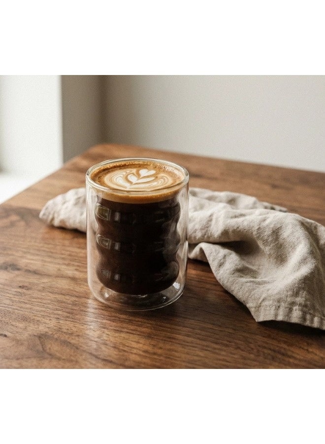 ShebSheb 375ML Modern Ripple Art Glass Coffee Cup, Double Walled Insulated Mug for Latte, Cappuccino, Tea, and Iced Drinks - Image 2