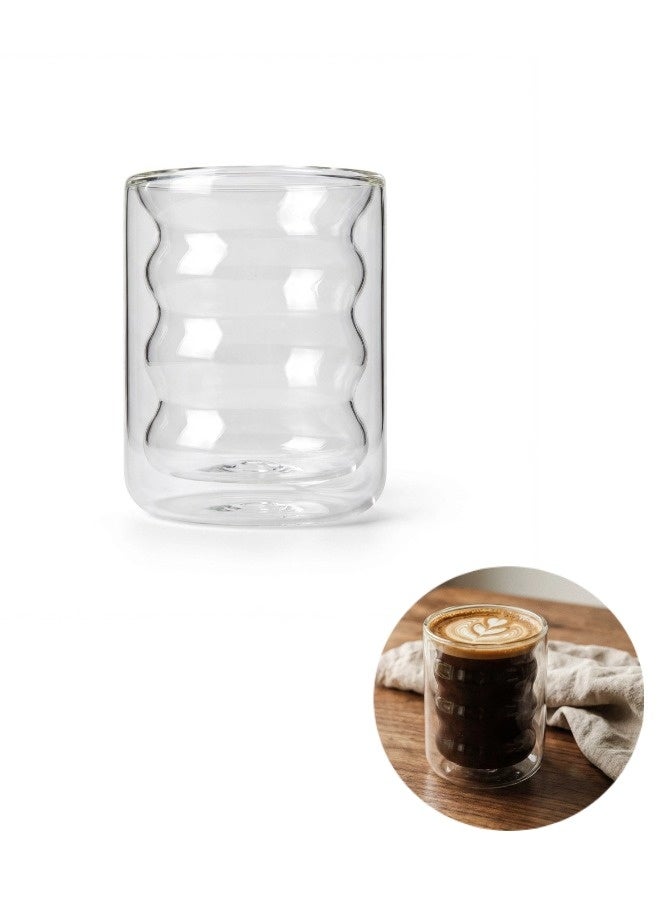 ShebSheb 375ML Modern Ripple Art Glass Coffee Cup, Double Walled Insulated Mug for Latte, Cappuccino, Tea, and Iced Drinks - Image 1