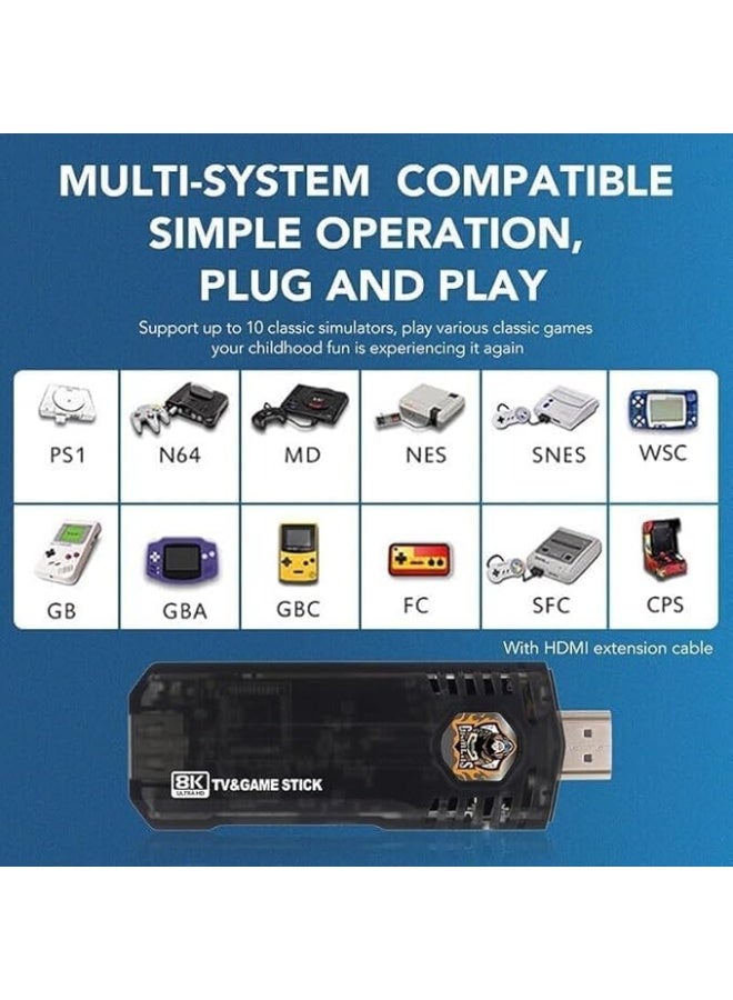 جهاز ألعاب ريترو مزود بأكثر من 10,000 لعبة مدمجة، عصا ألعاب 8K بمنفذ HDMI، اتصال لاسلكي 5G، تشغيل مباشر Plug & Play، وحدات تحكم لاسلكية، جهاز ألعاب محمول - Image 4