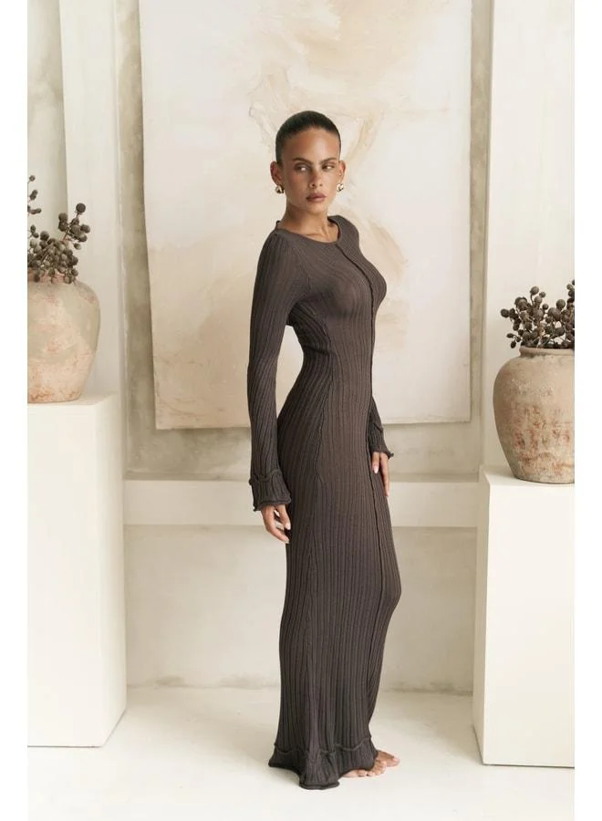 Bohemai  Matias Back-strap Beige Coffee Knit Long Dress for Women | Best Price UAE