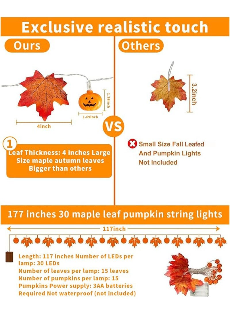يواوليتي زينة الهالوين، 14.7 قدم أضواء اليقطين بأوراق القيقب، أضواء زينة الهالوين، مستلزمات الهالوين وديكور للمنزل في الهواء الطلق للحفلات الخارجية - Image 5