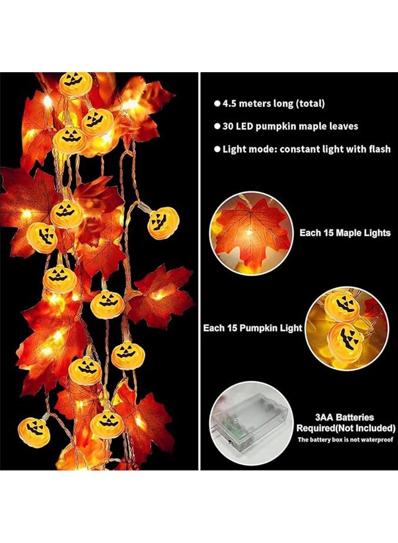 يواوليتي زينة الهالوين، 14.7 قدم أضواء اليقطين بأوراق القيقب، أضواء زينة الهالوين، مستلزمات الهالوين وديكور للمنزل في الهواء الطلق للحفلات الخارجية - Image 3