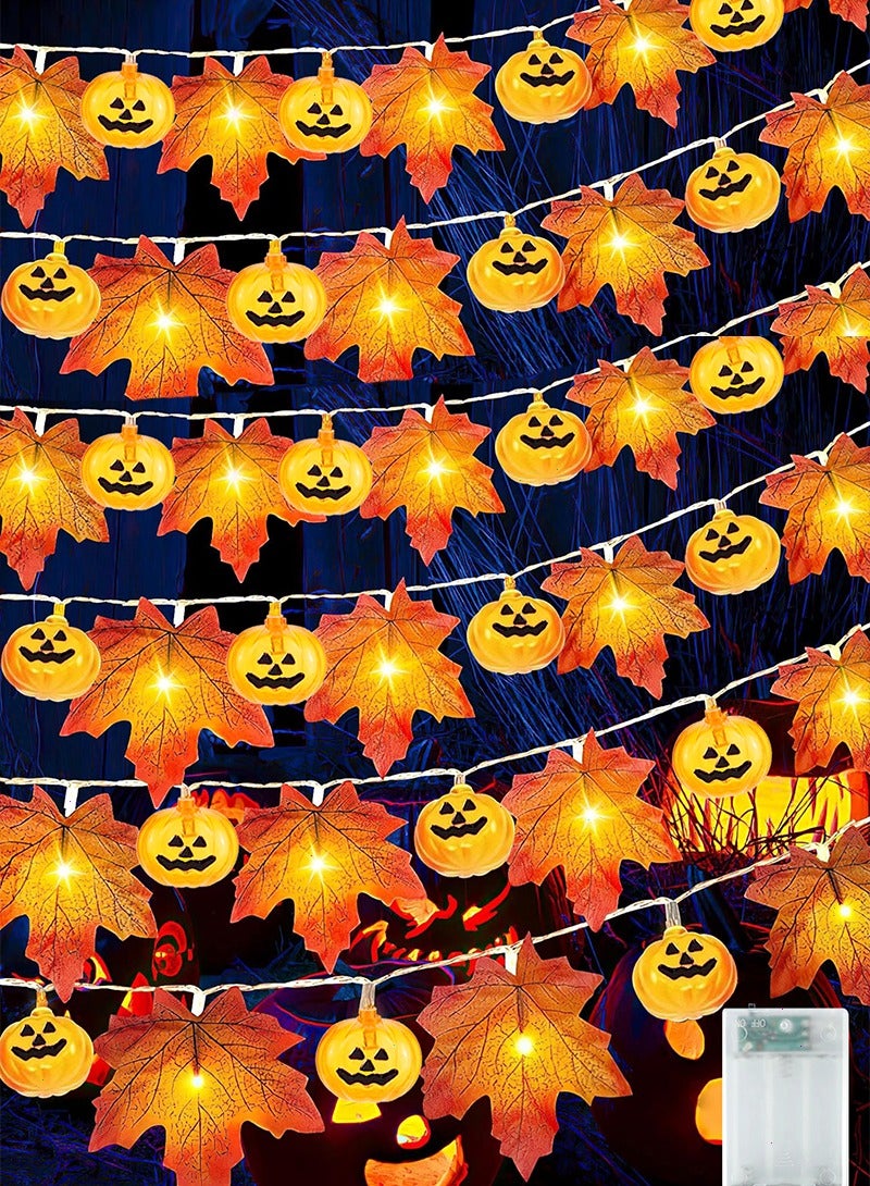 يواوليتي زينة الهالوين، 14.7 قدم أضواء اليقطين بأوراق القيقب، أضواء زينة الهالوين، مستلزمات الهالوين وديكور للمنزل في الهواء الطلق للحفلات الخارجية - Image 1