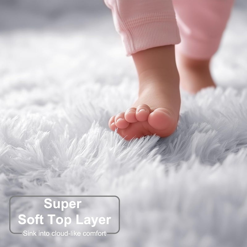 Amdrebio White Round Rug - Fluffy Circle Carpet for Bedroom, Kids, Teen's & Nursery Room - 4'X4' Fuzzy Plush Rug for Dorm & Baby's Room Decor - Image 2