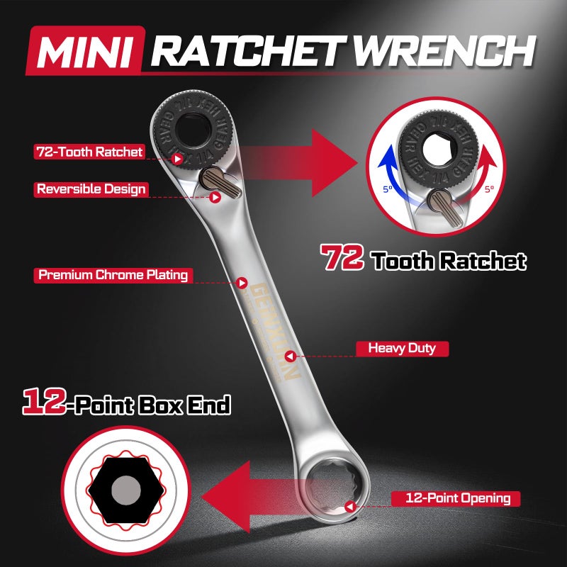 Geinxurn 59Pcs 2-in-1 Dual End T-Handle Ratchet Wrench Set, 72-Tooth 1/4" Reversible Ratchet with Bit Holder, Socket Adapter and 1â€ Impact Screwdriver Bits (Phillips/Torx/Hex) in Coded Base for Repair - Image 3