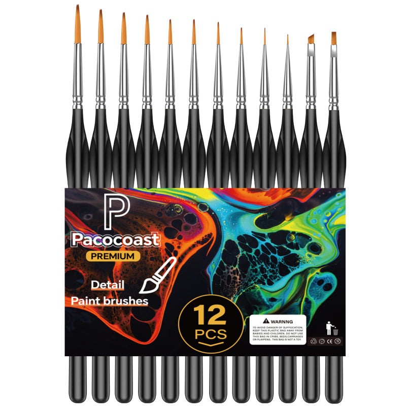 pacocoast 12PC Miniature Brushes, Pacocoast Detail Paint Brushes Set for Fine Detailing & Art Painting, Small Tiny Paint Brush Perfect for Acrylic, Paint by Number, Figurine, Craft, Models (Silver, Black) - Image 1
