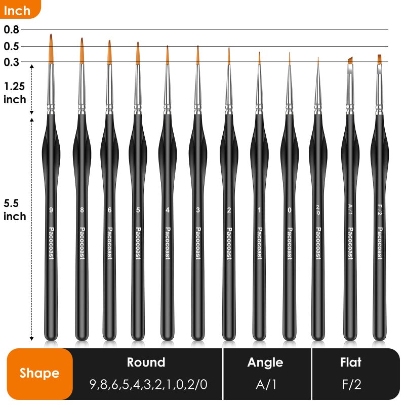 pacocoast 12PC Miniature Brushes, Pacocoast Detail Paint Brushes Set for Fine Detailing & Art Painting, Small Tiny Paint Brush Perfect for Acrylic, Paint by Number, Figurine, Craft, Models (Silver, Black) - Image 3
