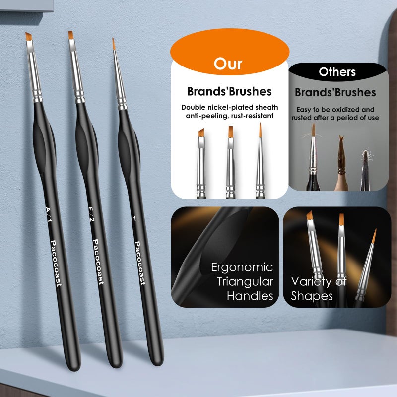 pacocoast 12PC Miniature Brushes, Pacocoast Detail Paint Brushes Set for Fine Detailing & Art Painting, Small Tiny Paint Brush Perfect for Acrylic, Paint by Number, Figurine, Craft, Models (Silver, Black) - Image 2