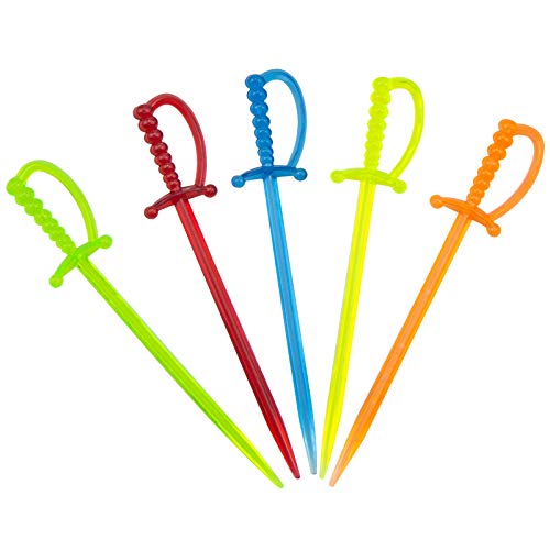 ODDIER 100PCS 33 Inch Plastic Sword Toothpicks Picks for Appetizers Fruit Fork Cocktail Sticks Disposable Cocktail Sticks and Cocktail Picks for DrinksMulticolor