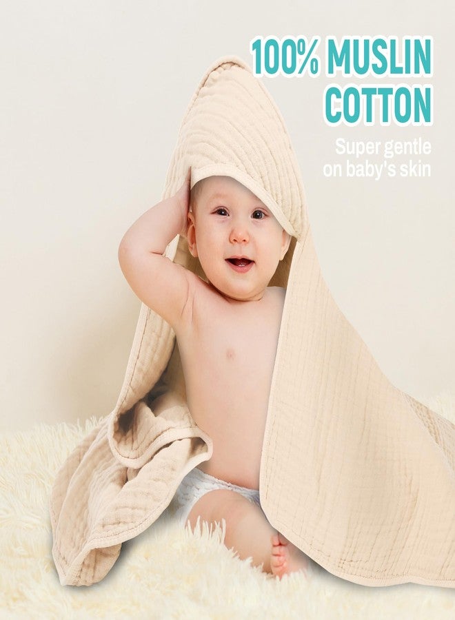 MIGIOL Hooded Baby Bath Towels 100% Muslin Cotton Baby Bath Towel for Infant, Toddler and Kids,Soft and Absorbent Newborn Essential，Large 32x32Inch 2 Pieces Coffee & Beige - Image 2