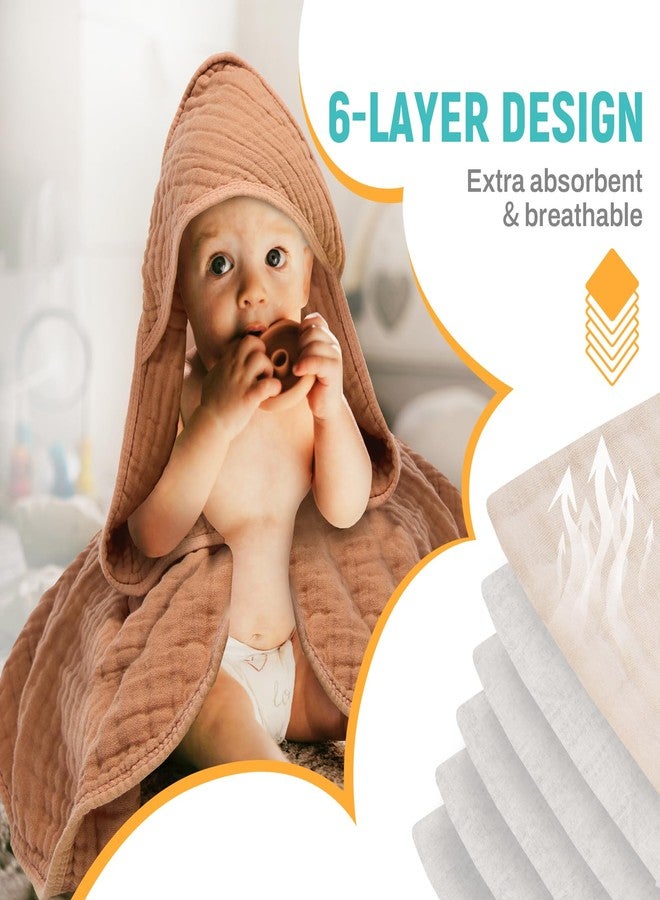MIGIOL Hooded Baby Bath Towels 100% Muslin Cotton Baby Bath Towel for Infant, Toddler and Kids,Soft and Absorbent Newborn Essential，Large 32x32Inch 2 Pieces Coffee & Beige - Image 4