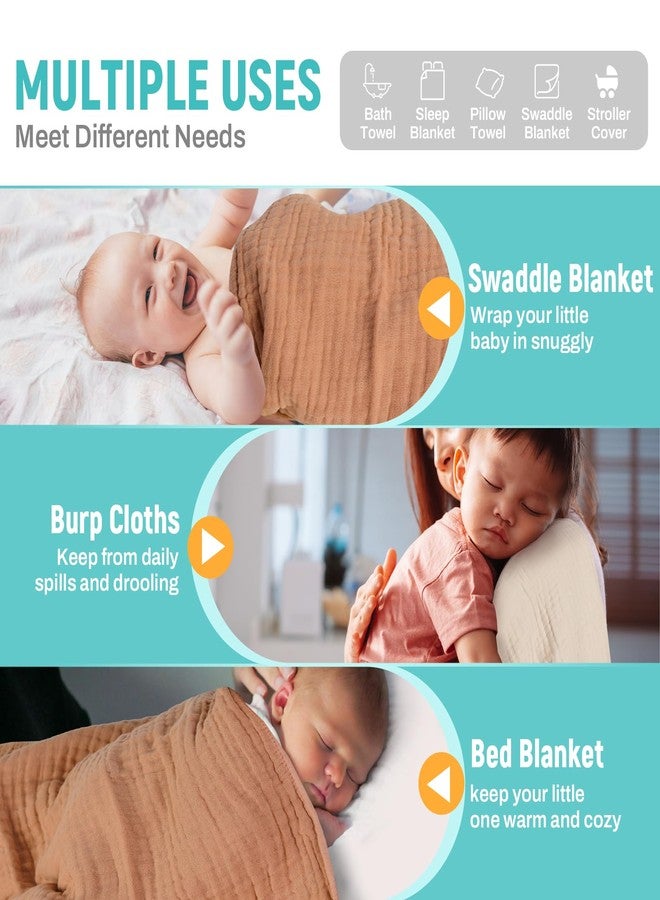 MIGIOL Hooded Baby Bath Towels 100% Muslin Cotton Baby Bath Towel for Infant, Toddler and Kids,Soft and Absorbent Newborn Essential，Large 32x32Inch 2 Pieces Coffee & Beige - Image 3
